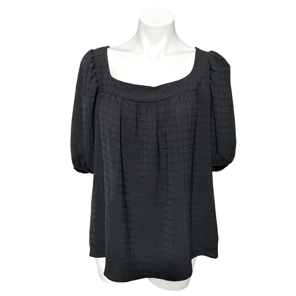 Sweet Adelyn Textured Blouse With Puff Sleeves Black Size Large